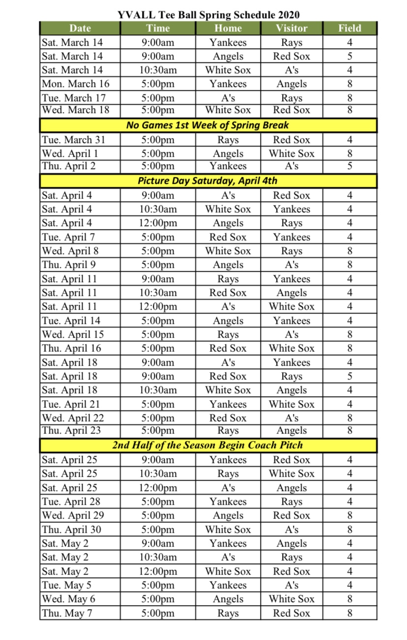 Spring Schedules